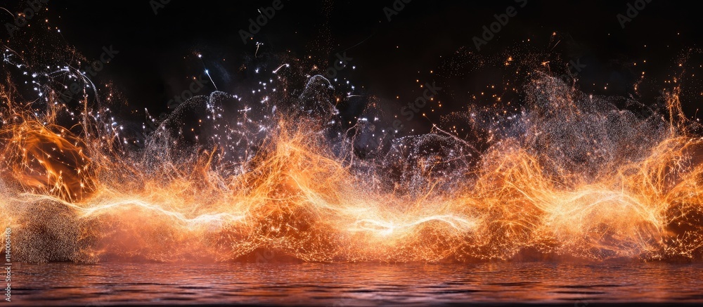 Poster dynamic close-up of vibrant pyrotechnics igniting with bursts of color and light, capturing the esse