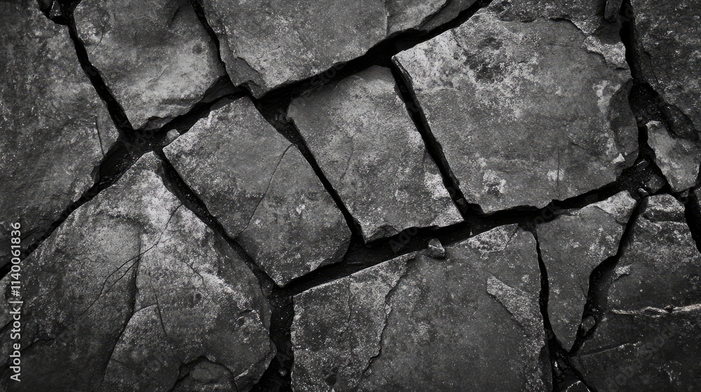 Poster crumbling cracked ground surface texture in monochrome revealing intricate patterns and earthy tones