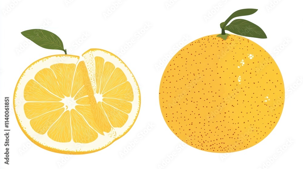 Aufkleber a visual representation of a lemon sliced in half next to a whole orange.