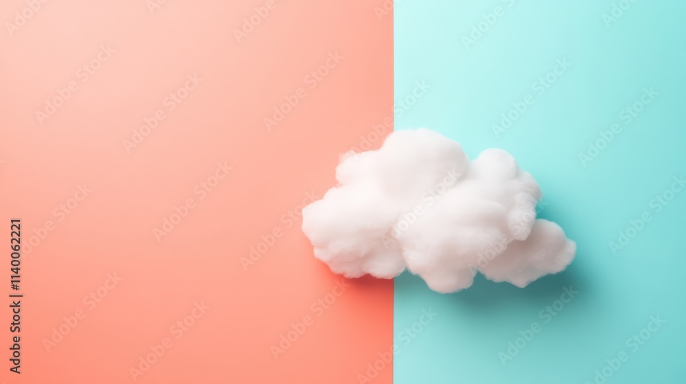 Poster pastel colored cloud against a split background of coral and teal creating a serene and whimsical at
