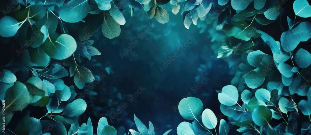 Poster eucalyptus leaves frame with a serene dark background ideal for nature-themed designs and botanical 