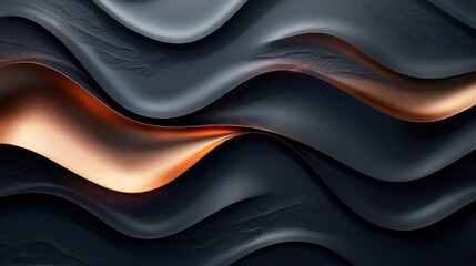 Fototapeta premium bstract Flowing Waves: Metallic Elegance with Warm Glowing Accents