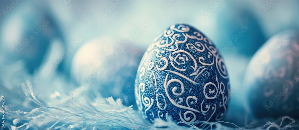 Aufkleber vintage blue easter egg decorations with intricate patterns on a soft pastel background creating a s