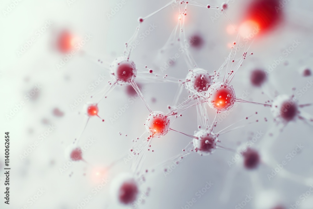 Poster abstract representation of molecular structures with glowing nodes.