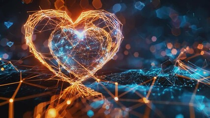 A heart symbol formed by glowing lines, abstractly representing love, connection, and digital relationships. The glowing heart symbolizes the power of love in a digital world. 