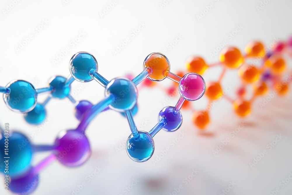 Poster a colorful depiction of molecular structures representing scientific concepts.
