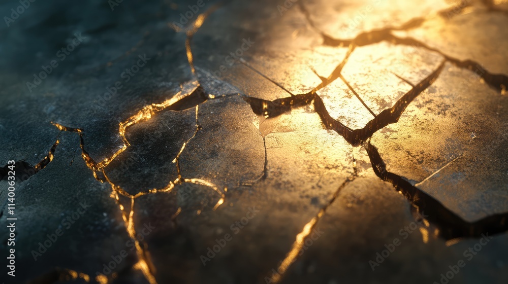 Poster cracked surface with glowing highlights creating an ancient and textured background suitable for var