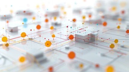 Abstract 3D Render of Network Connections, Data Flow, and Information Exchange