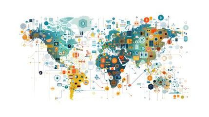 Global Connectivity Visual Tapestry of Interwoven Data, Technology, and Innovation Across Continents