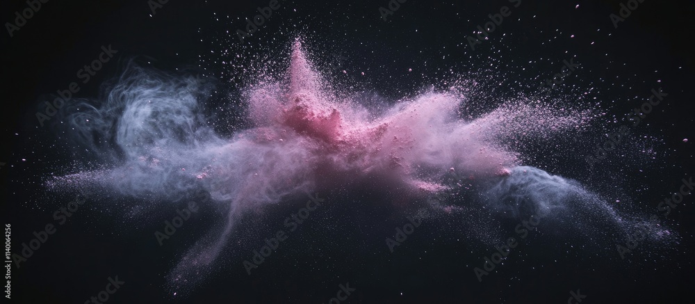 Poster vibrant colored powder explosion creating a dynamic and artistic effect on a dark background