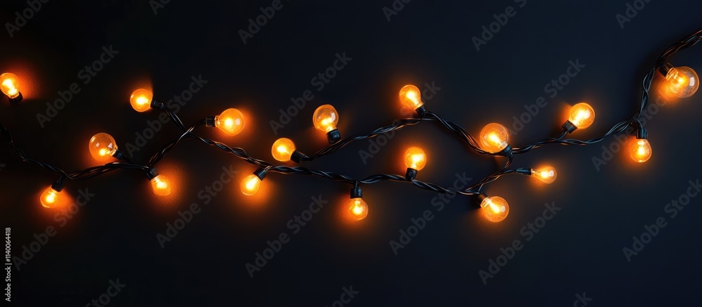 Aufkleber Warm decorative string lights glowing against a dark background creating a cozy and festive atmosphere for holiday or celebration themes.
