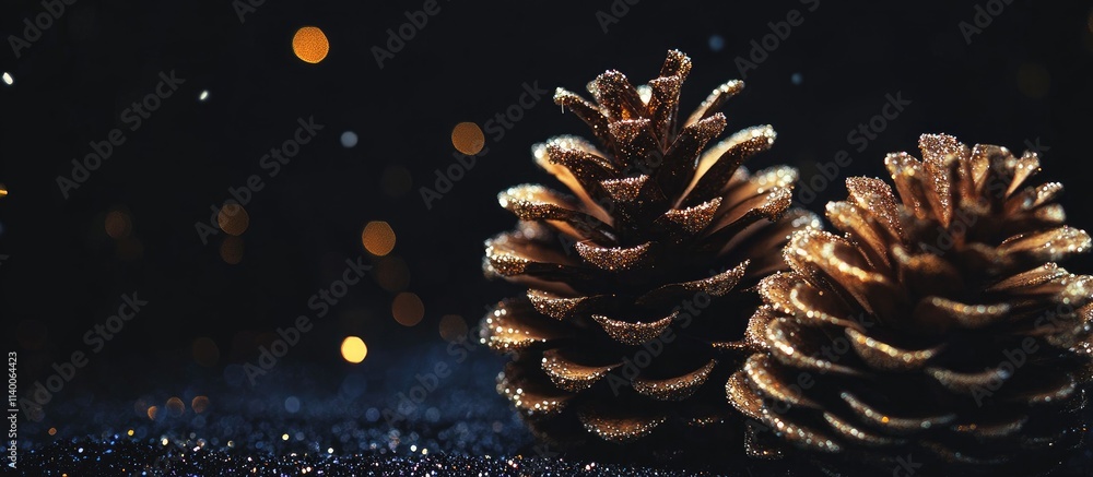 Poster sparkling pine cones illuminated in a dark setting creating a festive and enchanting atmosphere for 