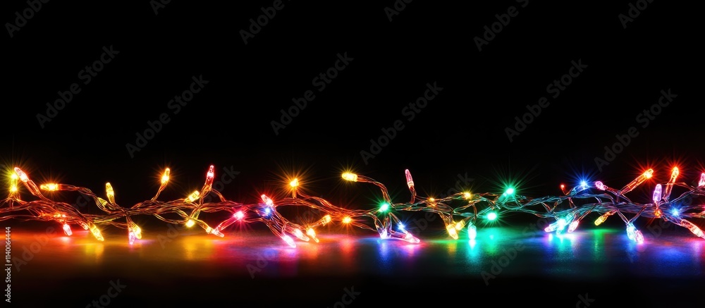 Poster colorful decorative string lights glowing on a dark background creating a festive and cheerful atmos
