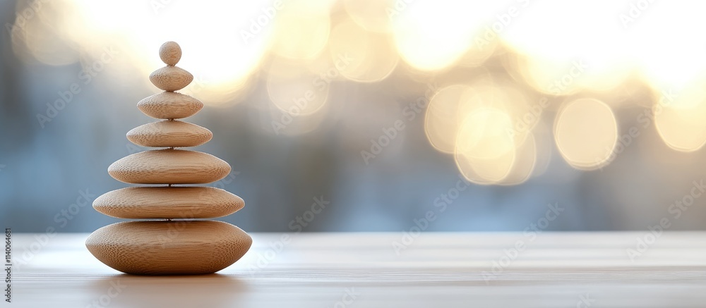 Poster wooden christmas tree ornament on a softly blurred bokeh background creating a serene festive atmosp
