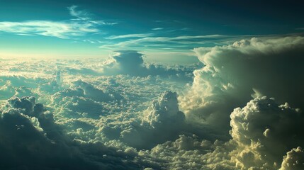 Fototapeta premium Vast cloudscape panorama with serene blue sky and fluffy white clouds ideal for wallpaper or background use
