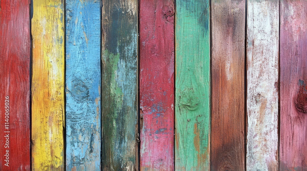 Poster colorful weathered wood planks with a textured paint pattern for artistic backgrounds or design elem