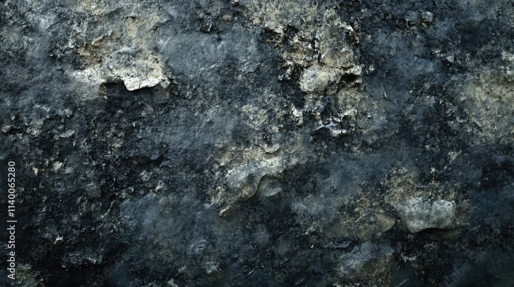 Poster aged textured cement wall with dark and dirty white paint showing deterioration and uneven surface.