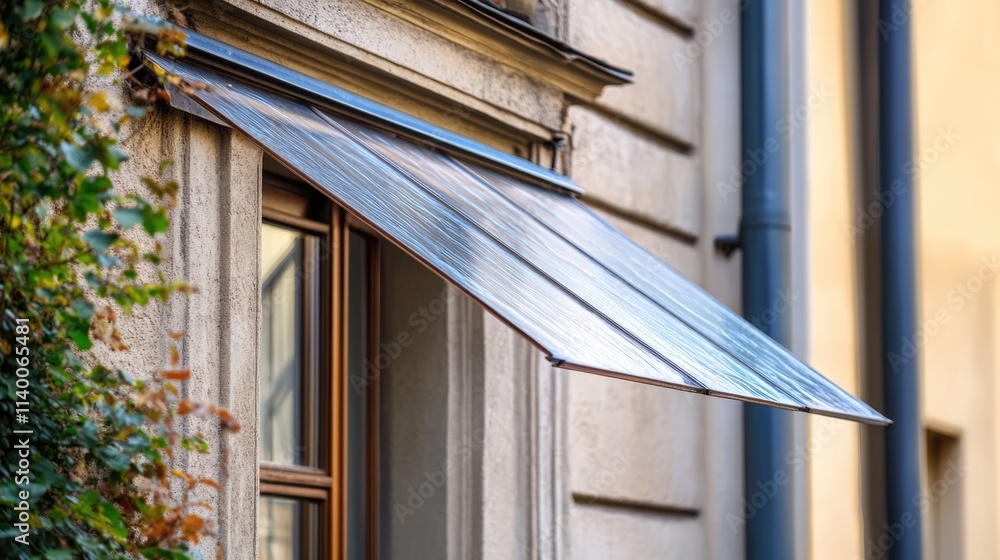 Poster elegant glass canopy over a window showcasing architectural design and a modern transparent awning f