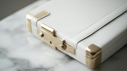 Fototapeta premium Elegant Handbag with Gold Detailing on Marble Table
