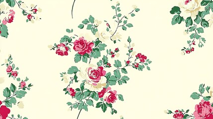 Elegant Pink and White Rose Floral Pattern  Seamless Repeat