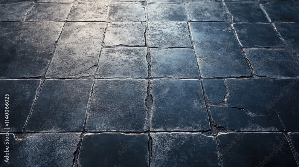 Poster weathered dark cement floor with cracked tiles and a textured surface providing an industrial backdr