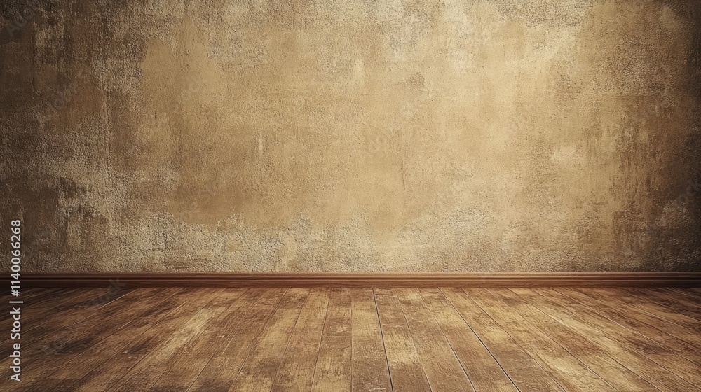 Poster textured cement wall with wooden floor for use as a rustic background in photography or design proje