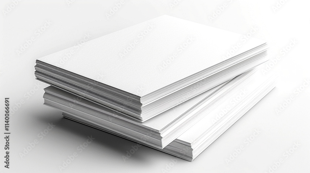 Poster blank sheets of paper stacked in a minimalist workspace for creative projects