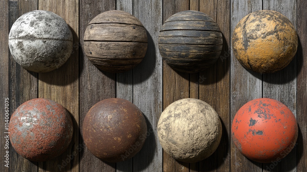 Aufkleber Wooden texture and materials collection showcasing various aged and weathered finishes for realistic rendering applications.