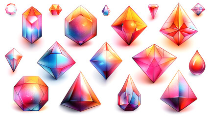 Colorful geometric crystals shining under a radiant light display