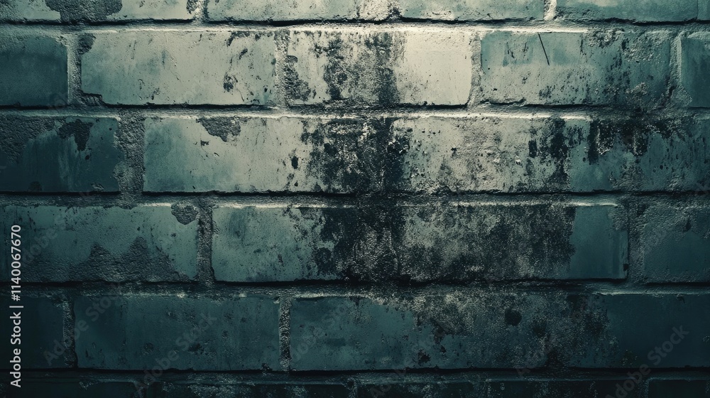 Poster aged and weathered white brick wall texture with grime and patina for background or design use