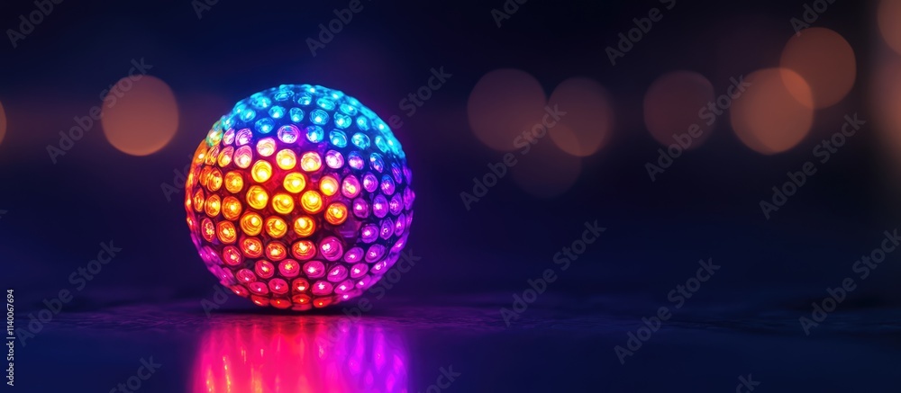 Poster colorful led lamp ball illuminated on a dark background creating a vibrant and playful atmosphere in