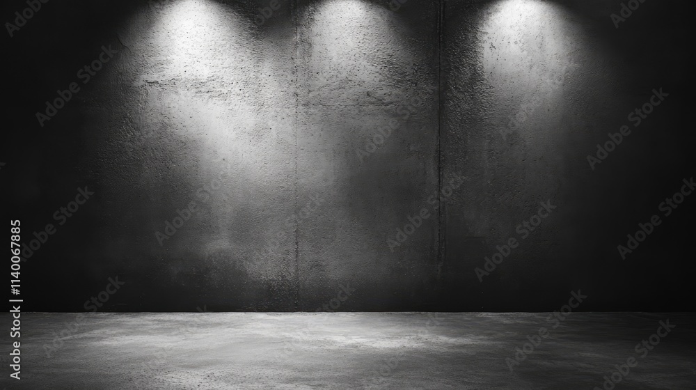 Poster dark textured concrete wall background with spotlight illumination for modern design and artistic pr