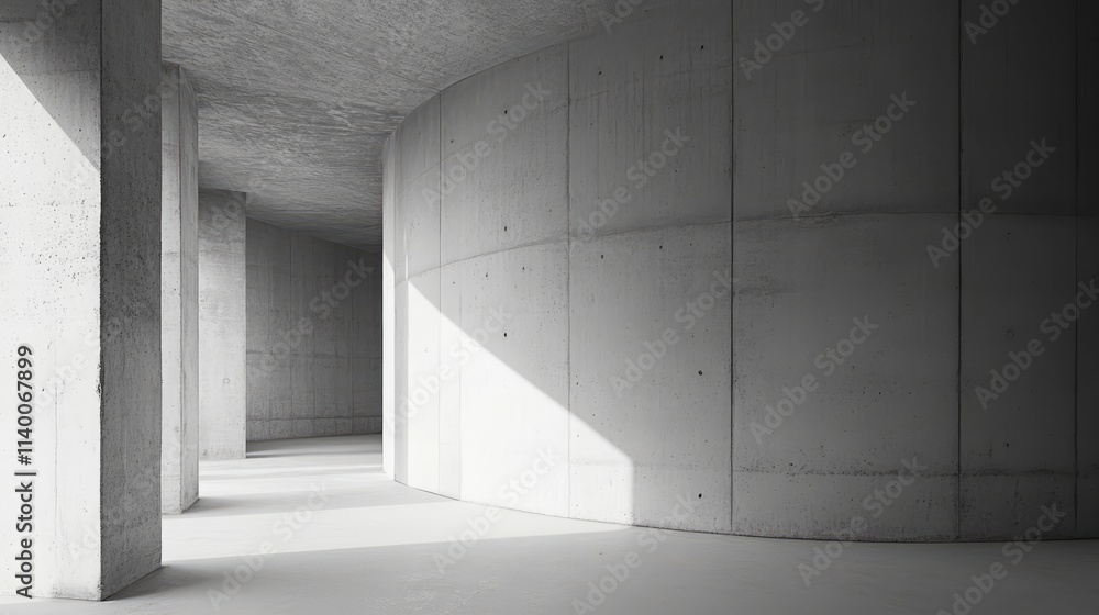 Aufkleber Abstract view of empty concrete corridor with shadows highlighting architectural details and minimalist design elements in a modern space