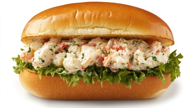 Crab salad sandwich with fresh lettuce and creamy aioli on a toasted bun perfect for seafood lovers and gourmet dining options