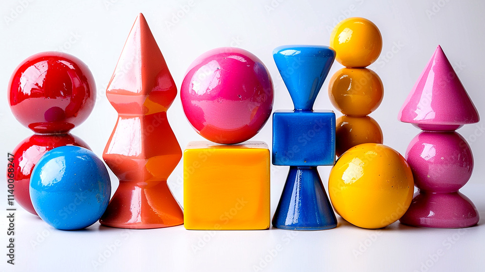 Poster colorful geometric shapes create a playful display of art and design creativity