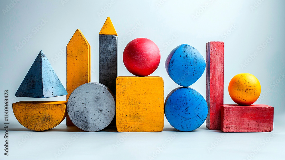 Poster vibrant geometric shapes create a playful composition of color and form