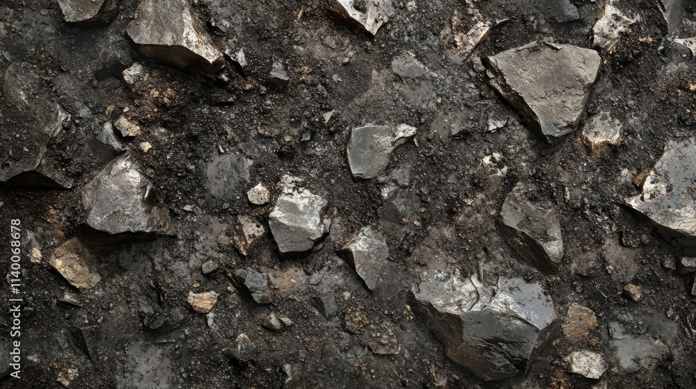 Poster Textured dirt soil with rocky chunks isolated on a dark background suitable for various design and environmental projects