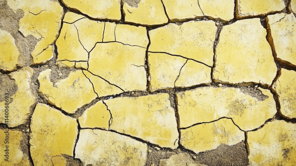 Aufkleber yellow cracked concrete surface texture with distressed paint revealing uneven and weathered pattern
