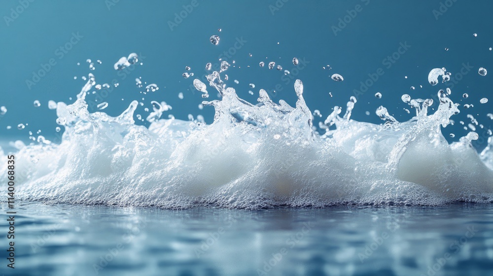 Aufkleber Dynamic water splash against a serene blue background showcasing vivid textures and refreshing movement in a visually appealing composition