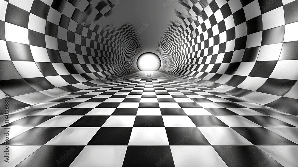 Poster illusions create a captivating tunnel of black and white patterns