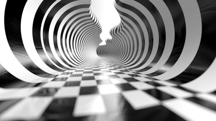Illusions of movement in a mesmerizing black and white tunnel