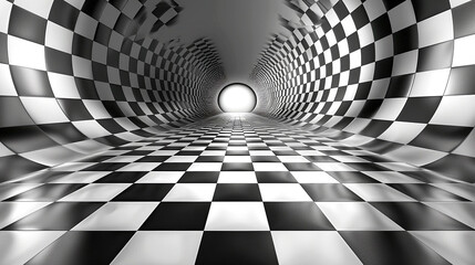 Naklejka premium Illusions create a captivating tunnel of black and white patterns