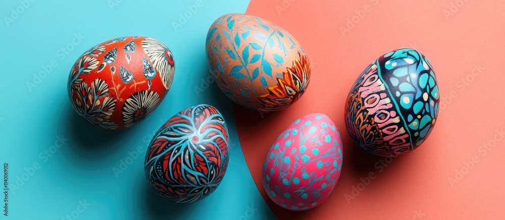 Aufkleber vibrant decorative easter eggs arranged artistically on a colorful background showcasing intricate d
