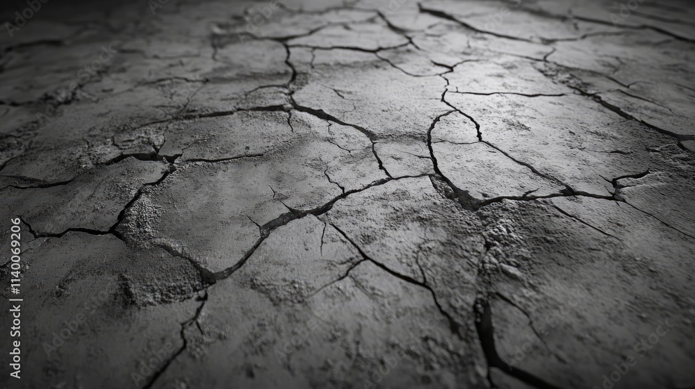 Poster detailed close-up of a cracked concrete floor surface displaying weathered textures suitable for bac