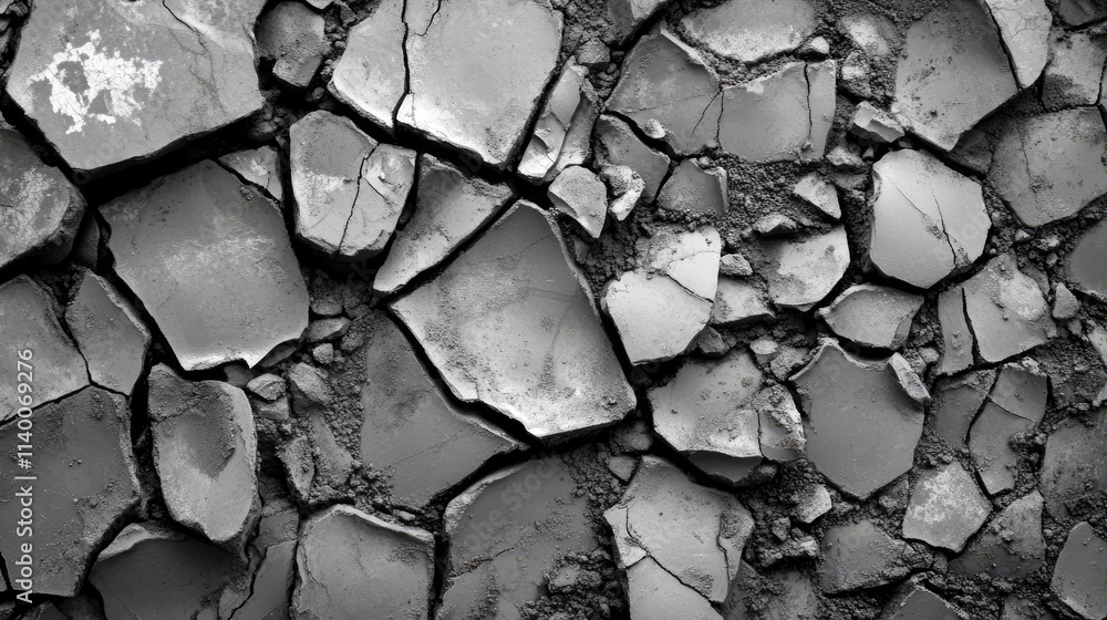 Poster texture of cracked clay soil with pebbles creating an organic and natural background for design and 