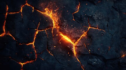 Cracked earth with glowing lava background illustrating climate change and warming effects on the environment