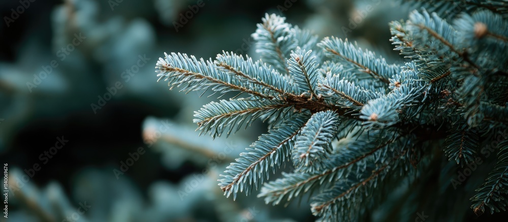 Poster Close-up of evergreen tree branches creating a warm and inviting holiday atmosphere with rich green colors and serene natural beauty