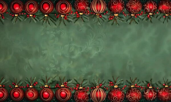 bordures d&eacute;coratives de No&euml;l rouges et dor&eacute;es, fond vert textur&eacute; pour designs de cartes, invitations ou cr&eacute;ations de f&ecirc;tes de fin d'ann&eacute;e