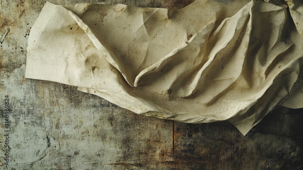 Aufkleber Wrinkled and Stained Paper on a Rustic Surface with Textured Background and Natural Lighting