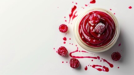 Raspberry Delight: Creamy Dessert with Fresh Raspberries and Vibrant Coulis